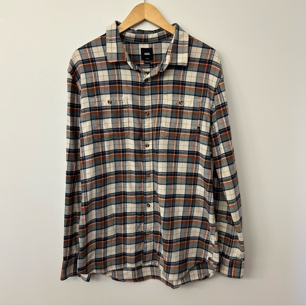 VANS Men's Plaid Flannel Button-Up Shirt, Large